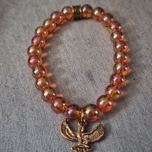 CFC Amber Orange Pink Aurora B Beaded Stretch  Bracelet Egyptian goddess Isis
